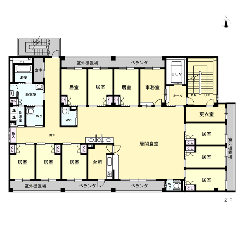 施設２階のフロア平面図