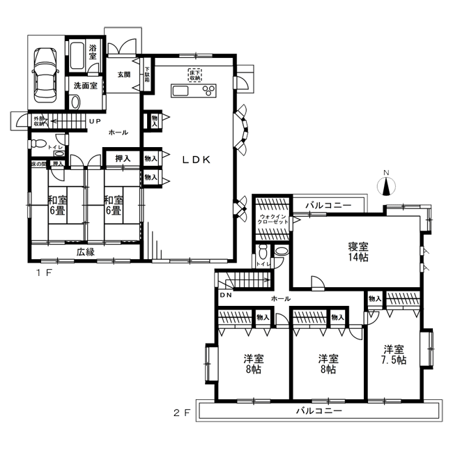 白黒で作成した間取り図